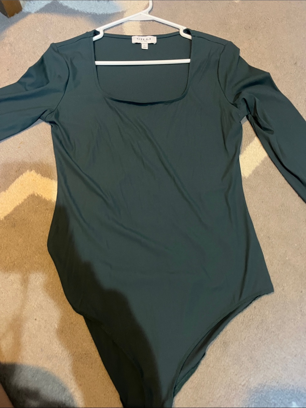 Gilli Forest Green Square Neck Long Sleeve Bodysuit